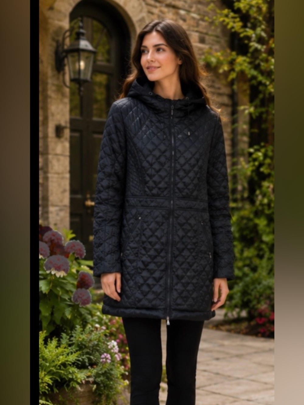 Dawn Levy Removable Hood Quilted Jacket in Black XL